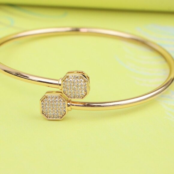 Rose Gold Plated Adjustable Bangle with Octagon Crystal Ends, XPBL0417 - Picture 3 of 13